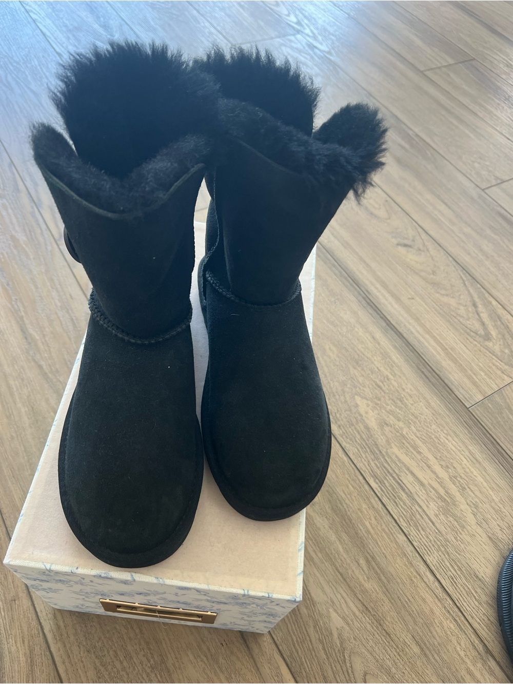 UGG Black Suede Shearling Mid-Calf Boots